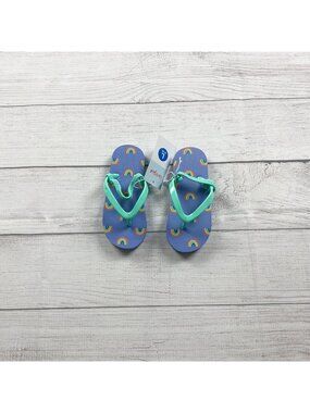 Cat & Jack Flip Flops Rainbow Print Blue Turquoise Summer Sandals NWT 9-10